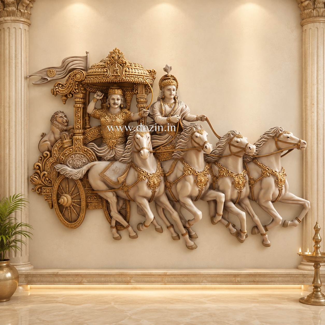Shri Krishna & Arjuna Chariot 3D Mural 6ft | Epic Kurukshetra Decor