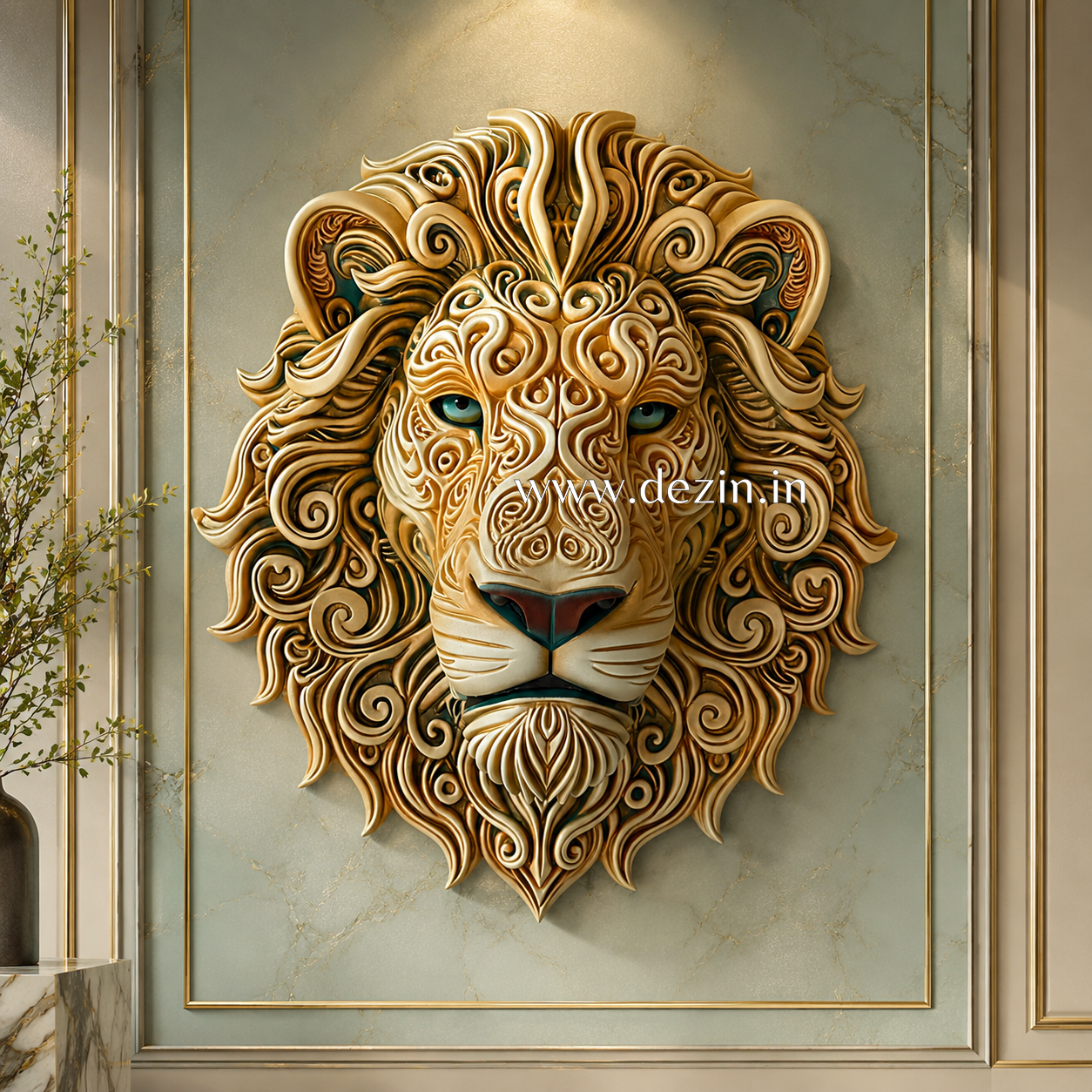 Royal Ornamental Lion Face Mural – 4x3.5ft | Royal Statement Decor