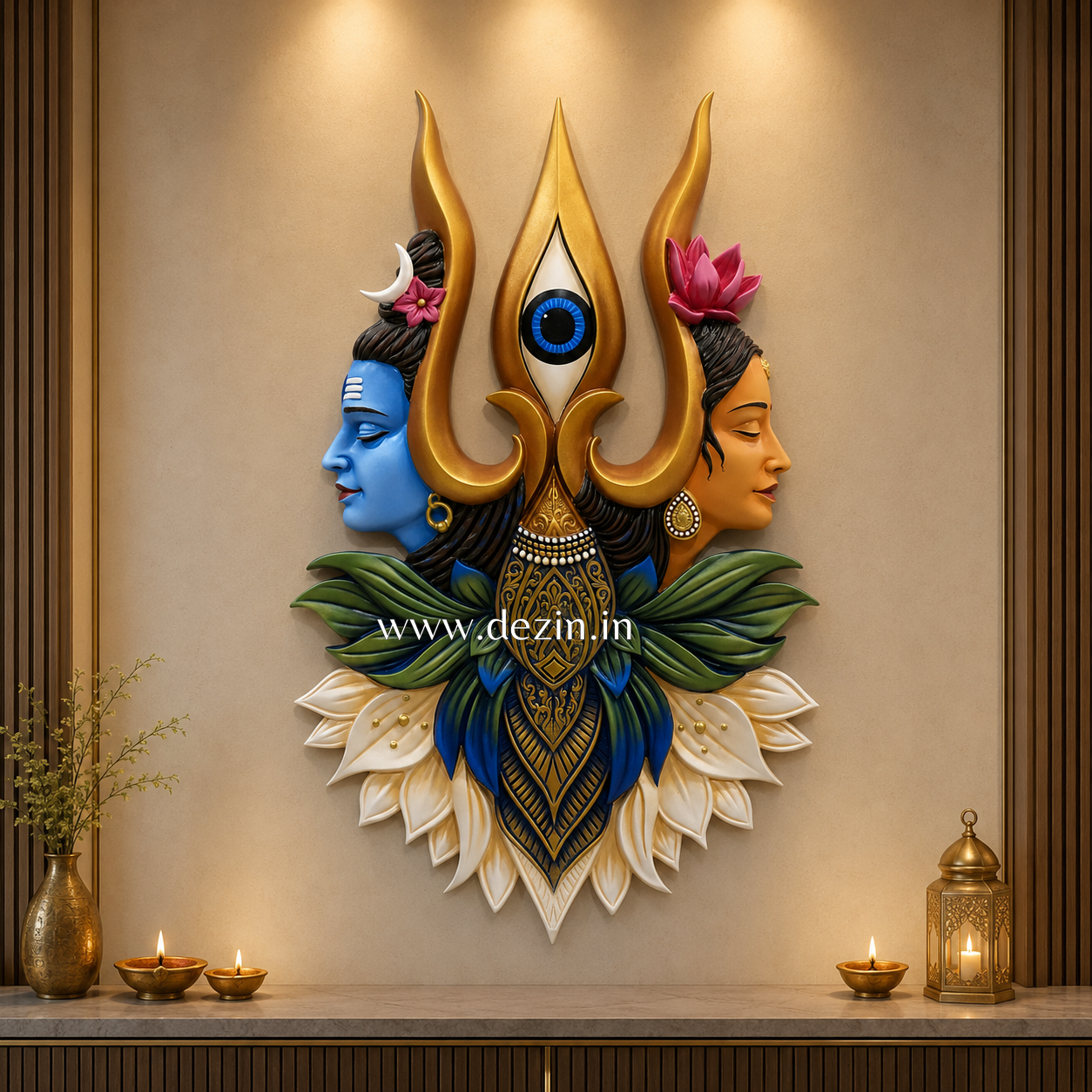 Shiva Shakti 3d Mural With Trishul and Divine Third Eye - 4ft