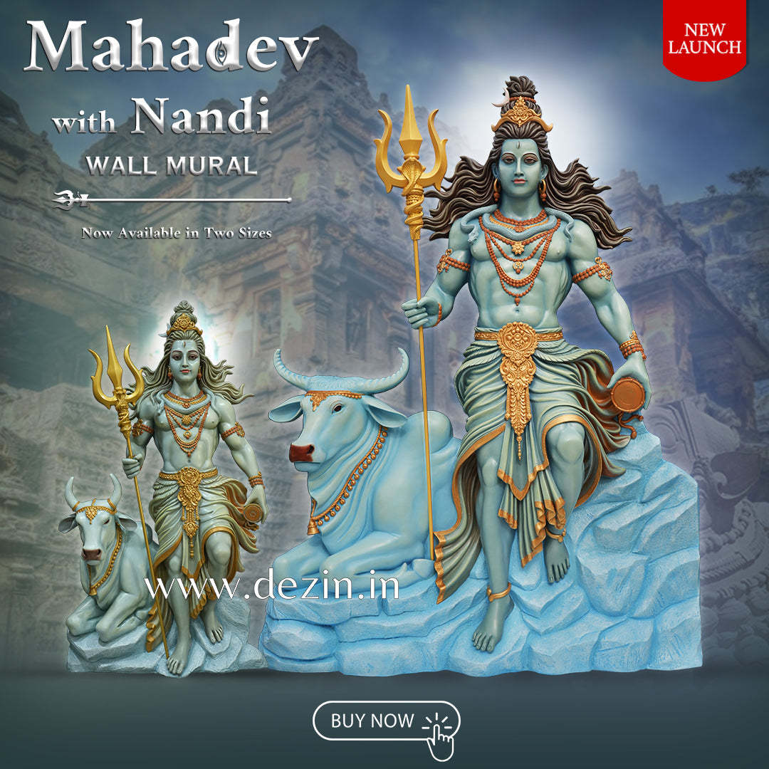 Mahadev with Nandi Wall Mural 5x3 and 8x6.5 ft | Temple & Home Decor