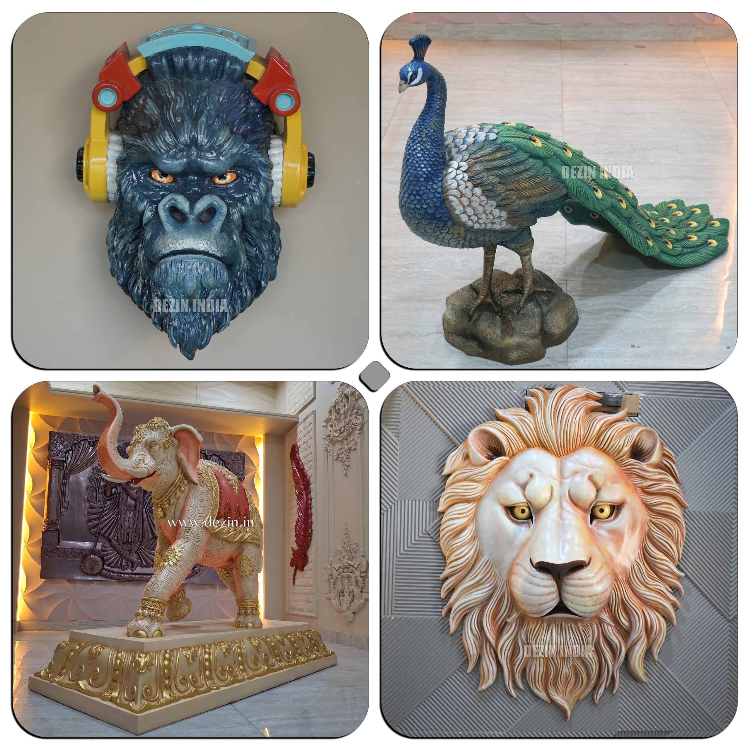 Animal & Bird Wall Murals & Sculptures | Lion, Elephant, Cow, Horse | Dezin India