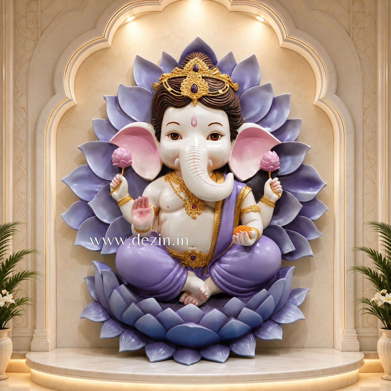 Bal Ganesh with Lotus Throne Mural – 5ft | 🪷 Spiritual Wall Art by Dezin India