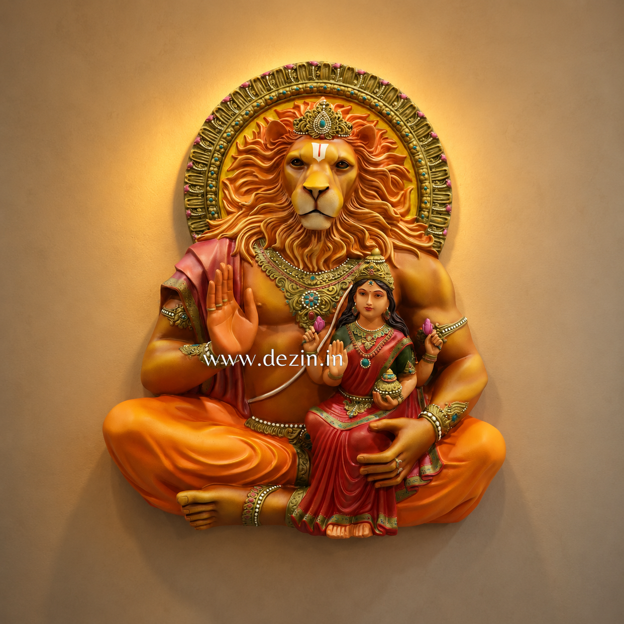 Lord Narasimha Swami with Goddess Lakshmi – 2ft Wall Mural | Divine Blessings Of Shri Lakshmi Narasimha Swami