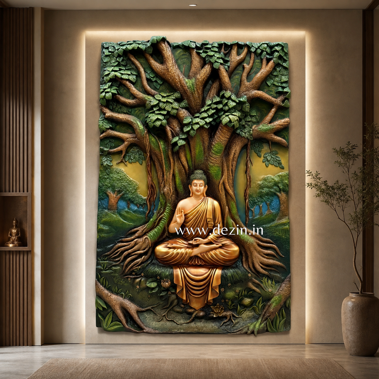 Gautam Buddha Under Bodhi Tree Wall Mural – 6x4ft | Forest Style Art