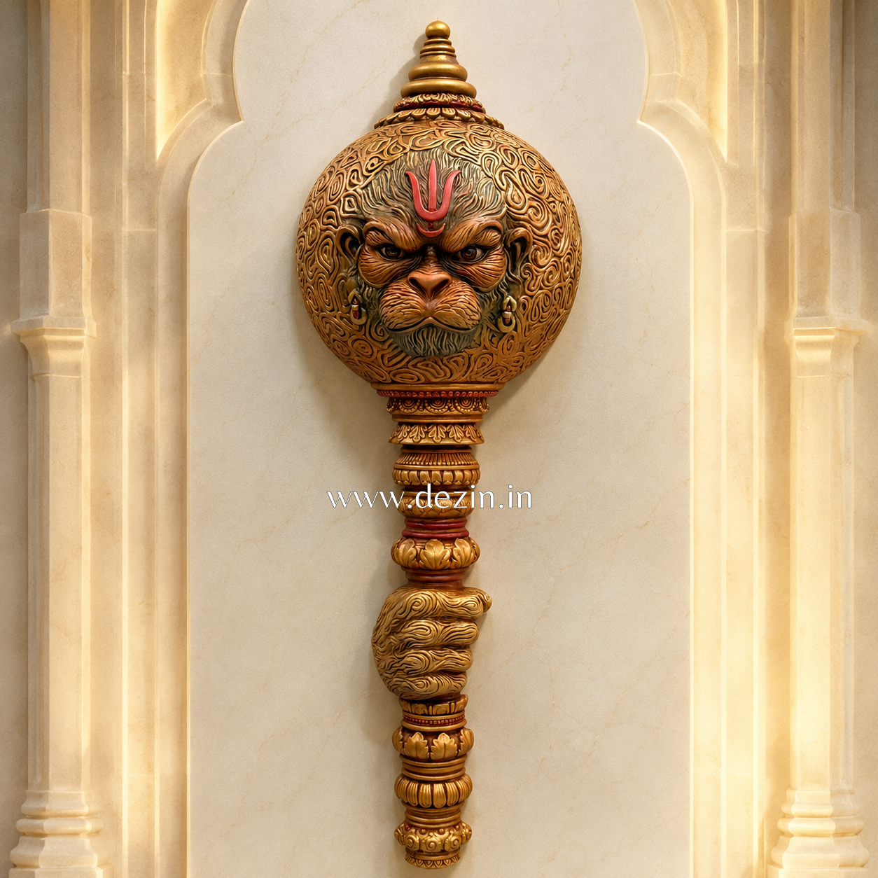 Veer Hanuman Mukha Gada Mural | 4ft Bajrangbali Symbolic Face Art