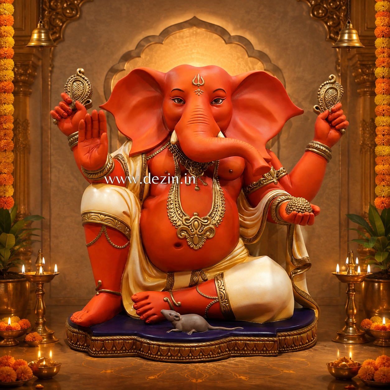 3ft Ganesha Relief Mural | Spiritual Decor of Rakta-Ganapathi