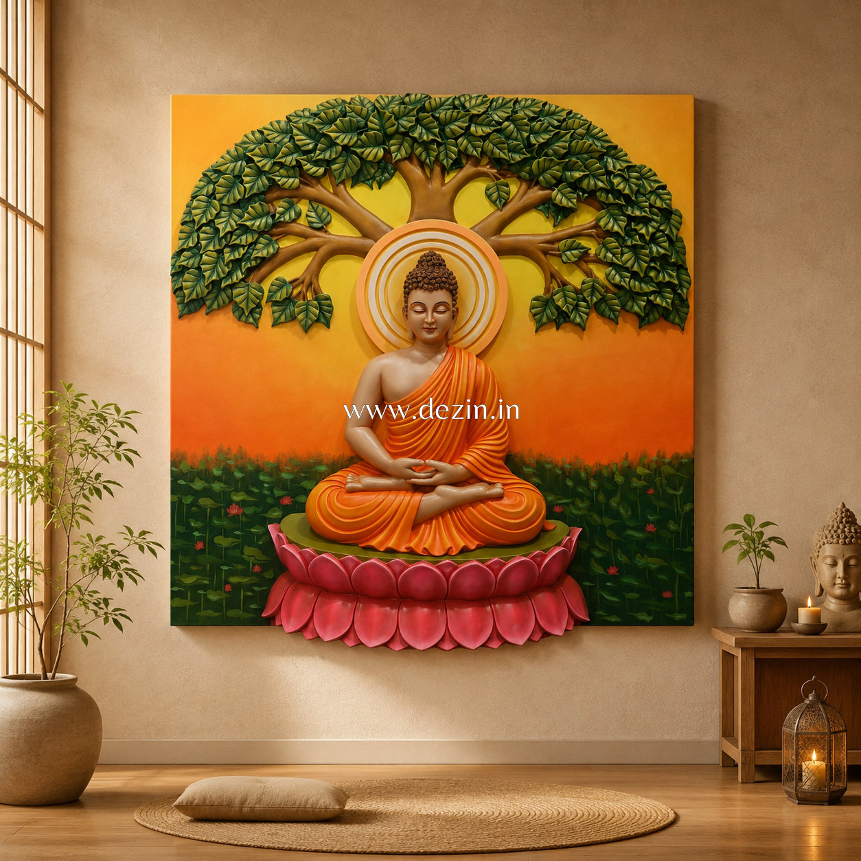 4.5ft Meditating Buddha Mural on Lotus | The Bodhi Tree🌳