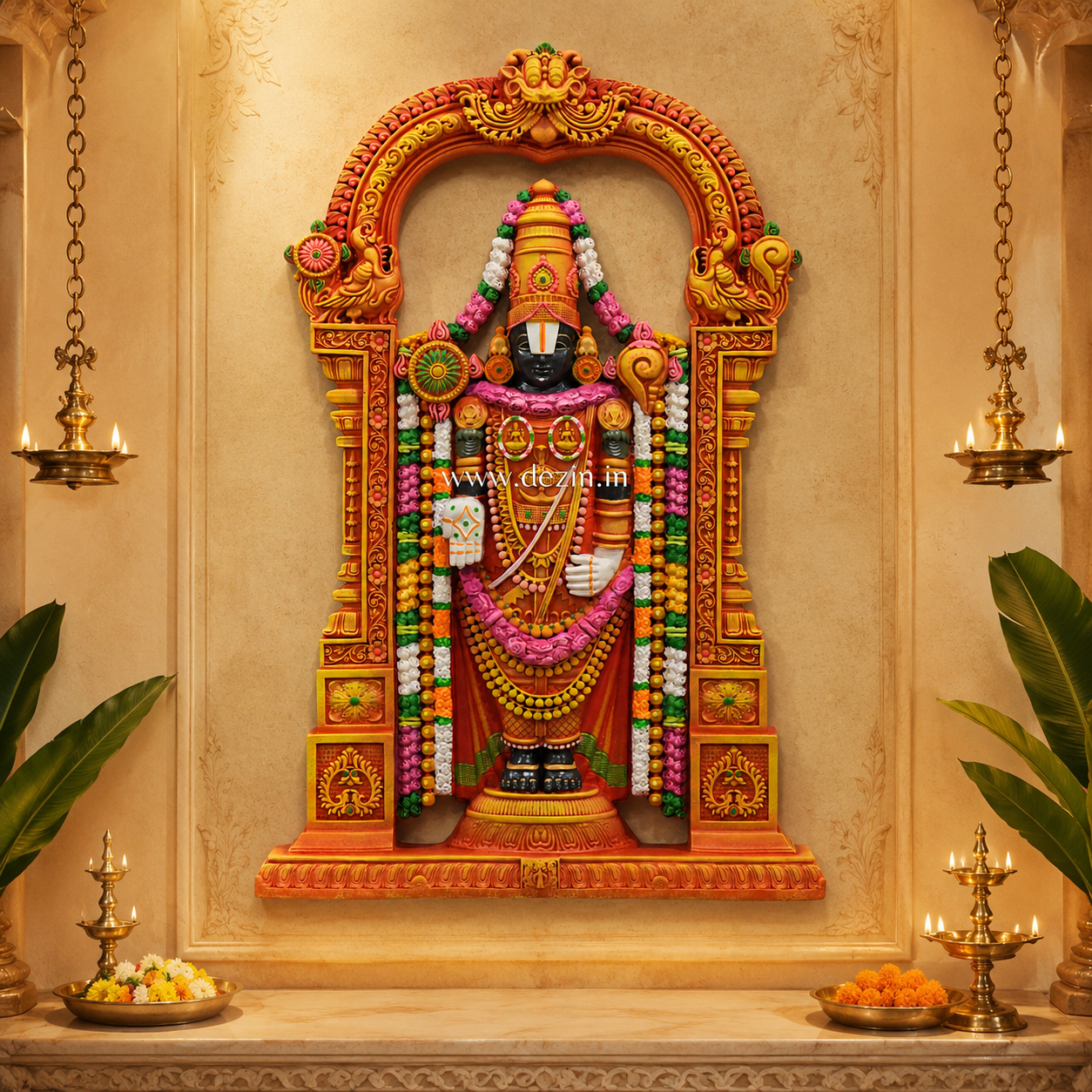 Shri Tirupati Balaji 3D Wall Mural - 2ft 🐚Venkateswara Decor🛞