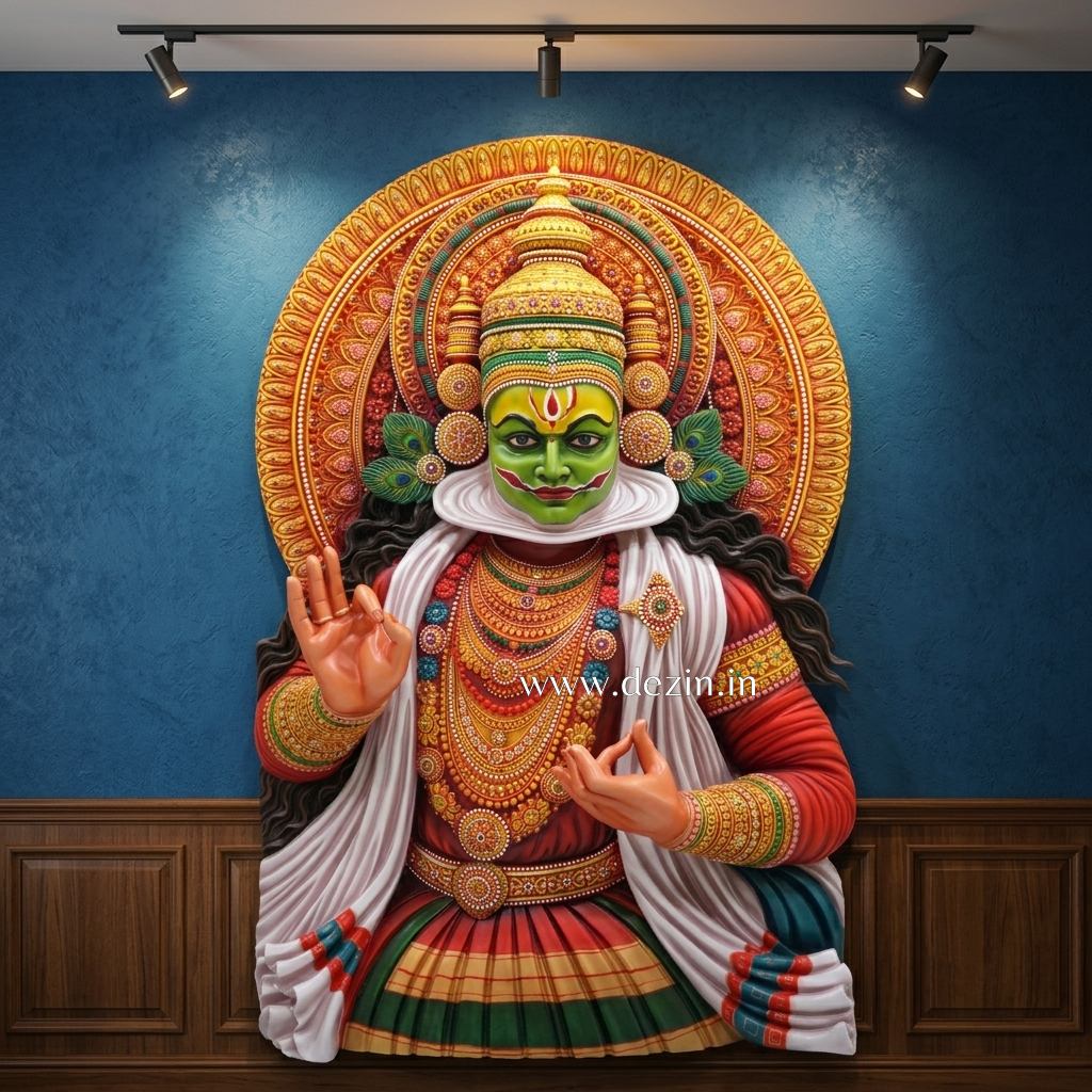 Kathakali 3D Wall Mural-6x4.5ft | Traditional Kerala Art With Luxury Touch