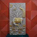 Kamdhenu Cow & Calf with Kalpavriksha Mural - 5ft | 🐄Gau Mata Decor by Dezin India